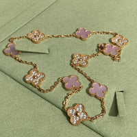 [Amore Jewelry]CLOVER 10 MOTIFS DIAMOND PINK MOP NECKLACE