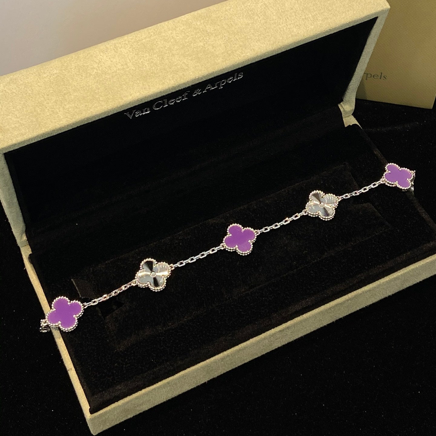 [Opulent Aurora]CLOVER  5 MOTIFS  PURPLE VIOLET BRACELET SILVER