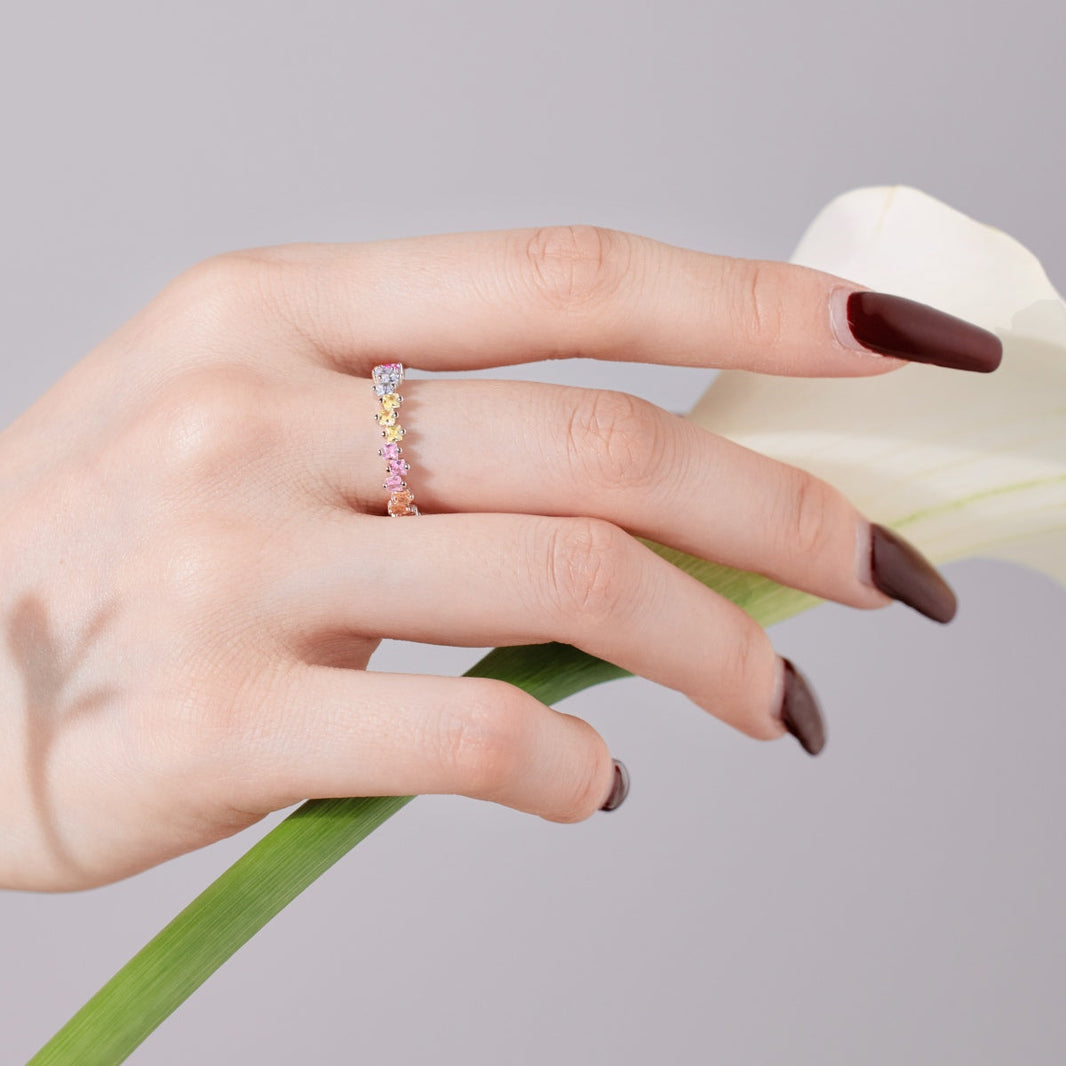 [Amore Jewelry]Mixed Colorful Square Staggered Rings