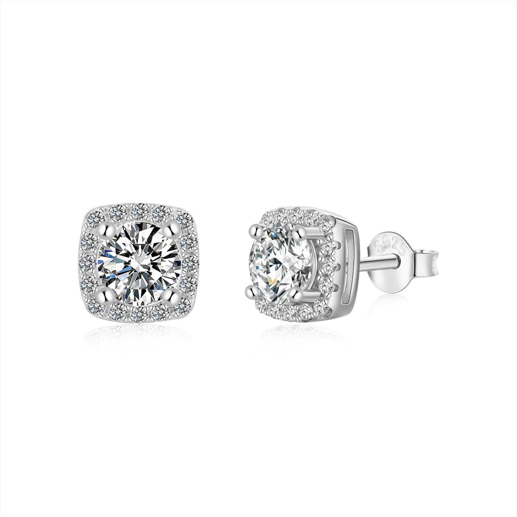 [Amore Jewelry]Classic Round Center Stone Stud Earrings