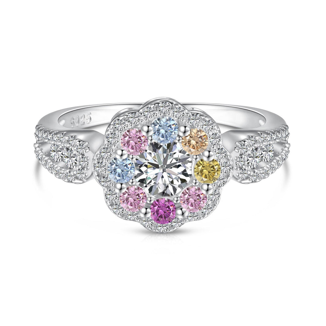 [Amore Jewelry]Delicate Colorful Round Cut Flower Shape Wedding Ring