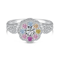 [Amore Jewelry]Delicate Colorful Round Cut Flower Shape Wedding Ring