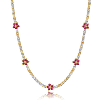 [Amore Jewelry]Luxurious Colorful Flower Tennis Necklace