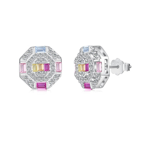 [Amore Jewelry]Ornate Colorful Octagon Shape Daily Earrings