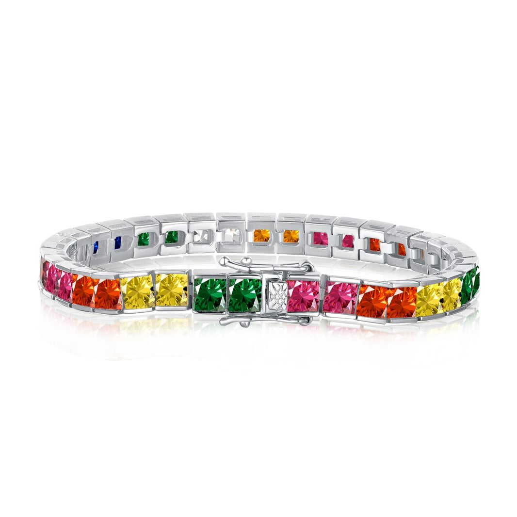 [Amore Jewelry]Radiant Colorful Princess Cut Tennis Bracelet