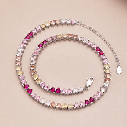 [Amore Jewelry]Sparkling Colorful Full Heart Tennis Necklace