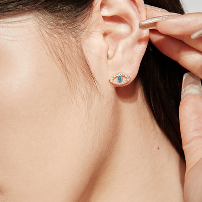 [Amore Jewelry]Blue Devil Eyes Hollow Stud Earrings