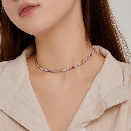 [Amore Jewelry]Delicate Colorful Rainbow Tennis Chain