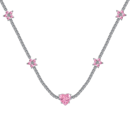 [Amore Jewelry]Dazzling Pink Heart Flower Necklace