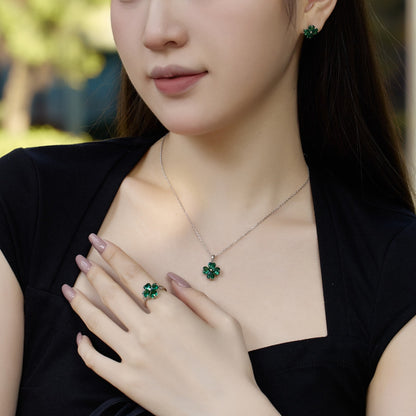 [Amore Jewelry]Heart-shaped Four-Leaf Clover Ball Ring