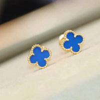 [Amore Jewelry]CLOVER MINI 9.5MM BLUE AGATE EARRINGS