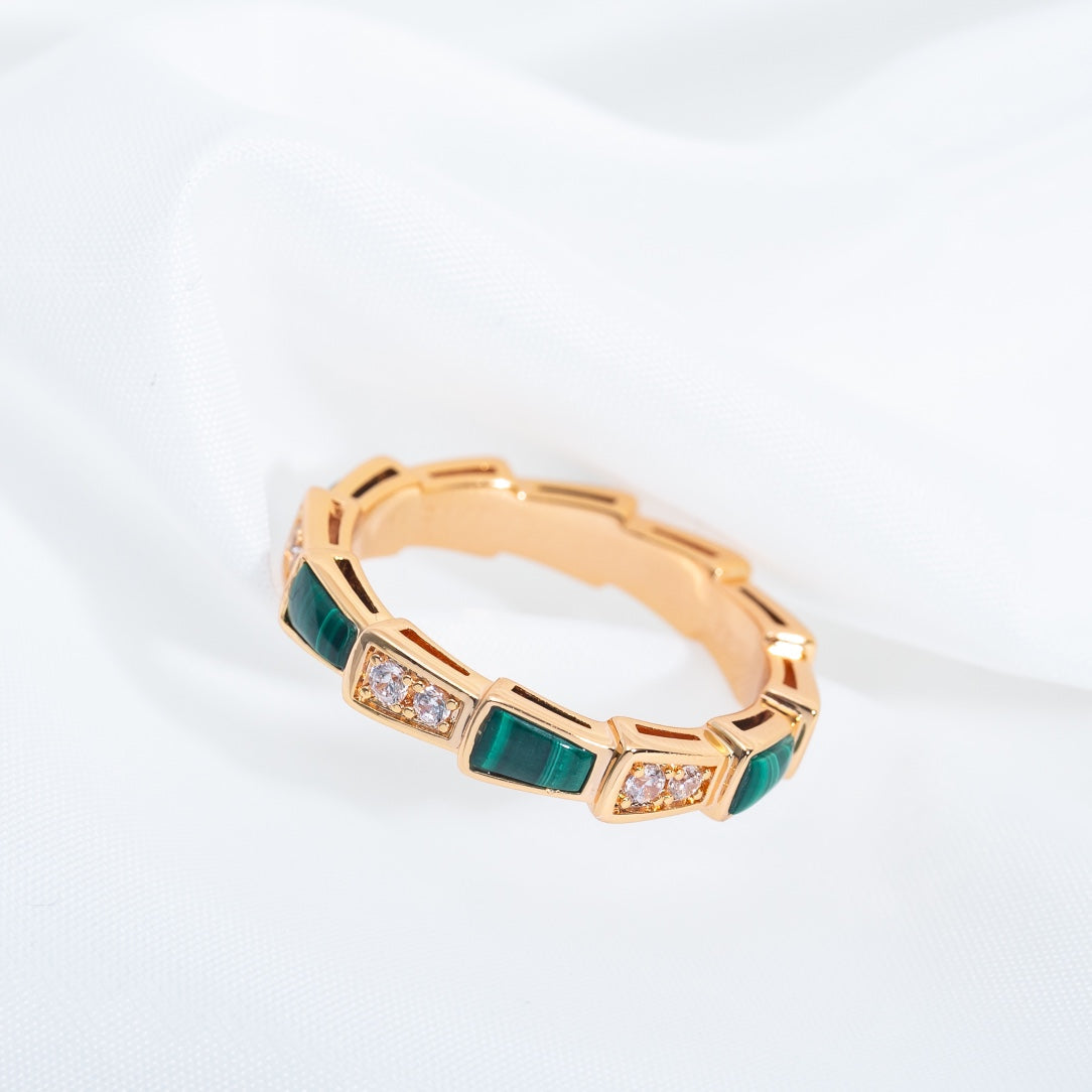 [Opulent Aurora]SERPENTI RING PINK GOLD MALACHITE DIAMOND 3MM
