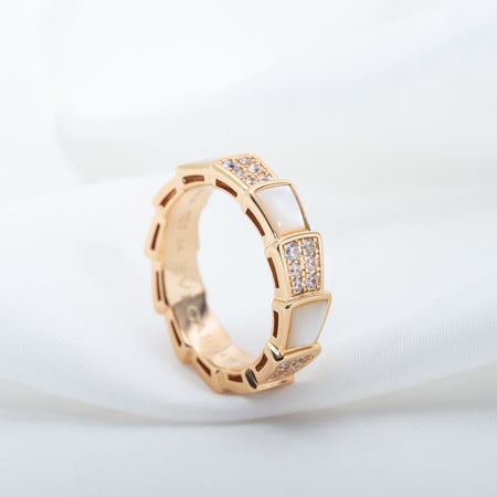 [Amore Jewelry]SERPENTI RING PINK GOLD MOP DIAMOND PAVED 4MM