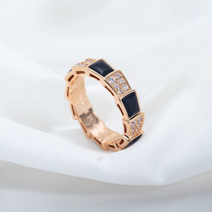 [Opulent Aurora]SERPENTI RING PINK GOLD BLACK MOP DIAMOND PAVED 4MM