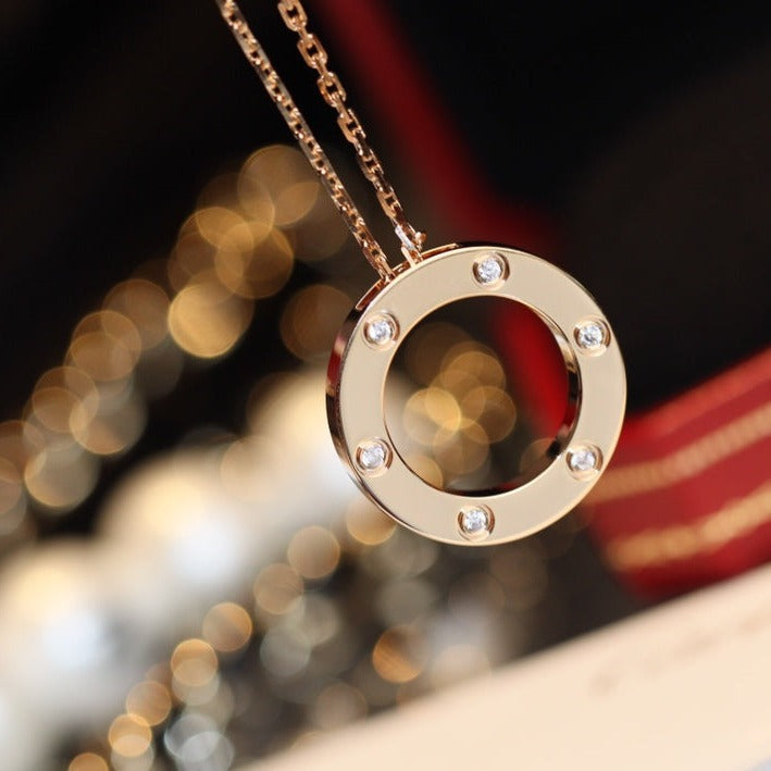 [Amore Jewelry]LOVE NECKLACE 16MM 6 DIAMONDS PINK GOLD