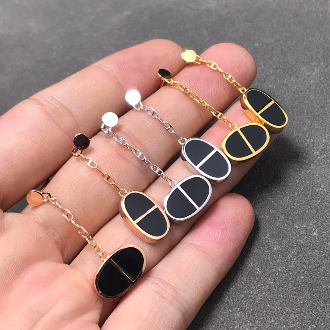 [Amore Jewelry]CHAINE VERSO BLACK CERAMIC SILVER EARRINGS