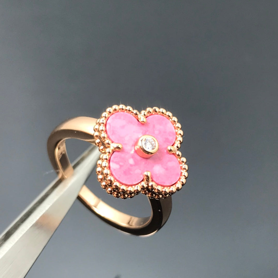 [Amore Jewelry]CLOVER RHODONITE ROSE GOLD RING