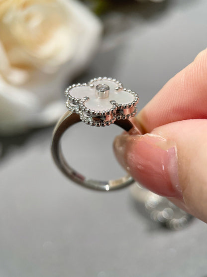 [Opulent Aurora]CLOVER SILVER MOP DIAMOND RING