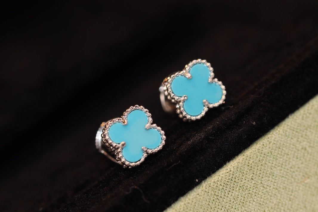 [Amore Jewelry]CLOVER MINI TURQUOISE SILVER STUD EARRINGS