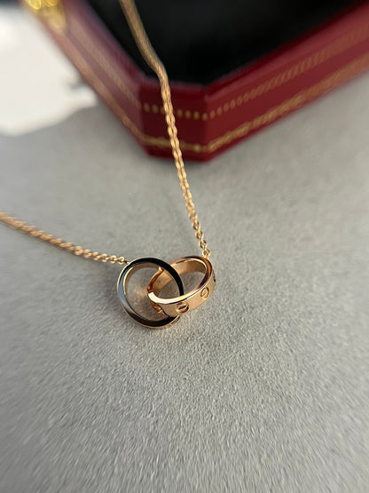 [Opulent Aurora]LOVE NECKLACE DOUBLE RING PINK GOLD