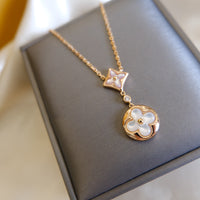 [Amore Jewelry]STAR AND SUN WHITE MOP 2 MOTIF PINK GOLD NECKLACE