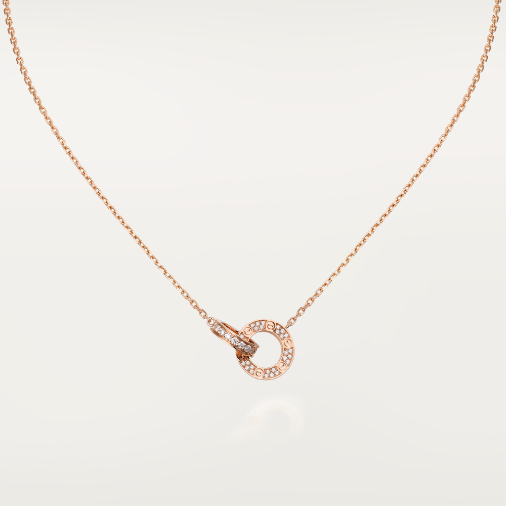 [Amore Jewelry]LOVE 7.6MM NECKLACE ROSE GOLD AND SILVER  FULL DIAMOND