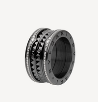 [Amore Jewelry]ZERO 1 ROCK FOUR-BAND BLACK CERAMIC WITH STUDDED SPIRAL AND PAVED DIAMONDS RING