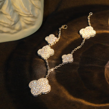 [Opulent Aurora]CLOVER BRACELET 5 MOTIF SILVER DIAMOND PAVED