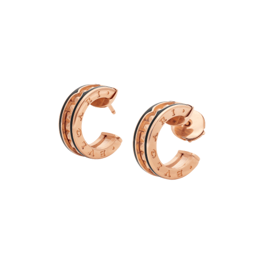 [Amore Jewelry]ZERO 1 ROCK PINK GOLD EARRINGS WITH STUDDED SPIRAL AND BLACK CERAMIC
