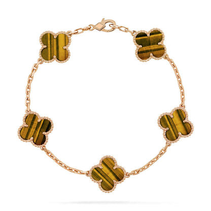 [Amore Jewelry] CLOVER 5 MOTIFS TIGER EYE BRACELET COLLECTION