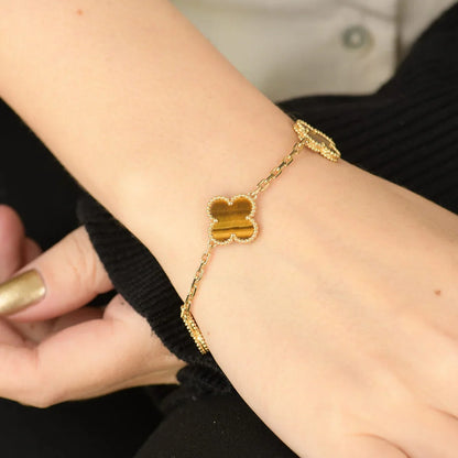 [Amore Jewelry] CLOVER 5 MOTIFS TIGER EYE BRACELET COLLECTION