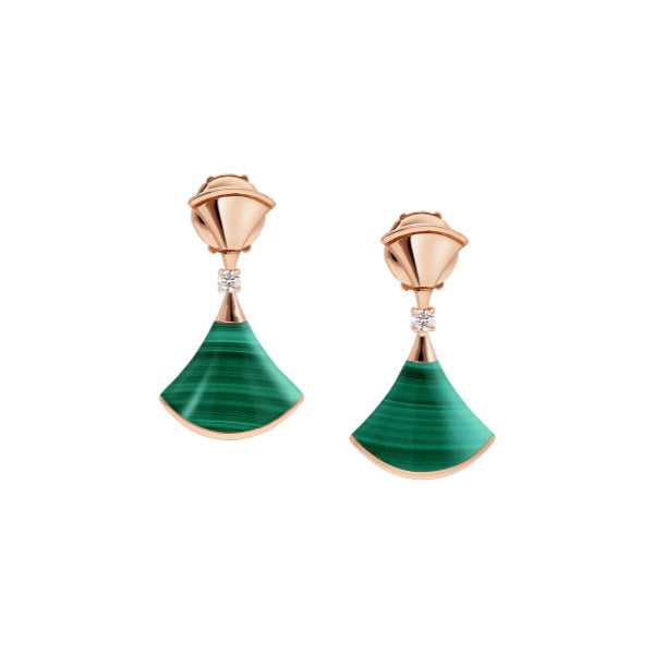 [Amore Jewelry]DREAM MALACHITE PINK GOLD EARRINGS