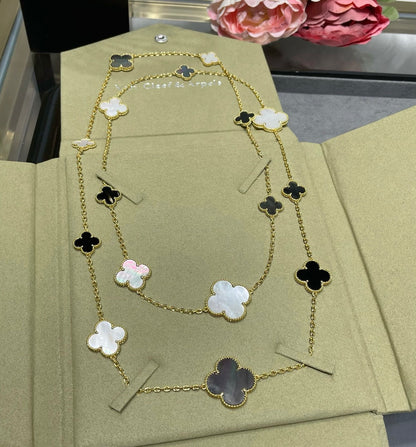 [Amore Jewelry]CLOVER 16 MOTIF CHALCEDONY MOP Gold NECKLACE
