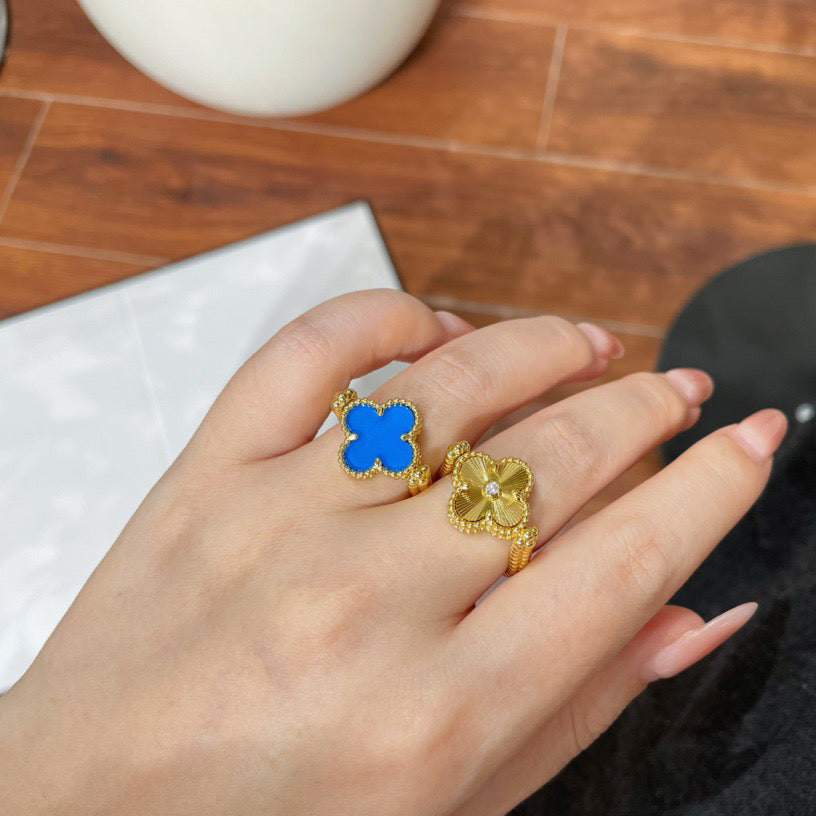 [Opulent Aurora]CLOVER RIVERSIBLE BLUE AGATE RING