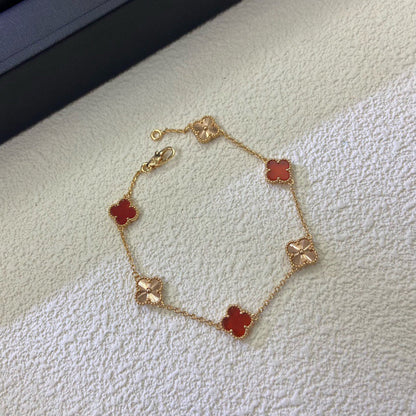[Opulent Aurora]CLOVER 6 MOTIF RED AGATE LASER BRACELET