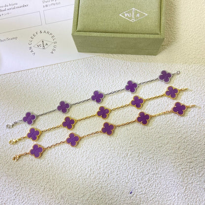 [Opulent Aurora]CLOVER  5 MOTIFS  PURPLE VIOLET BRACELET