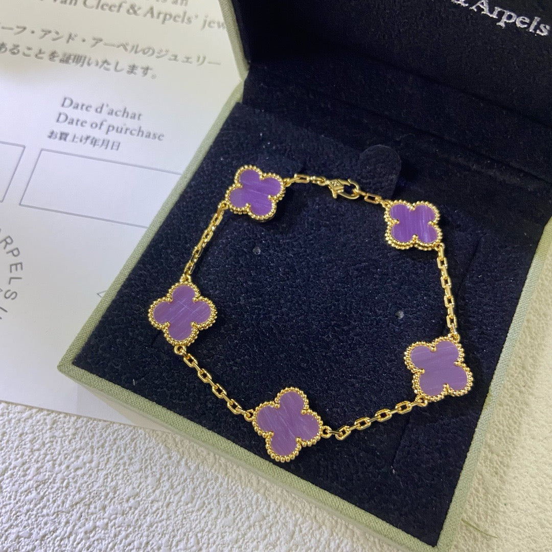 [Opulent Aurora]CLOVER  5 MOTIFS  PURPLE VIOLET BRACELET