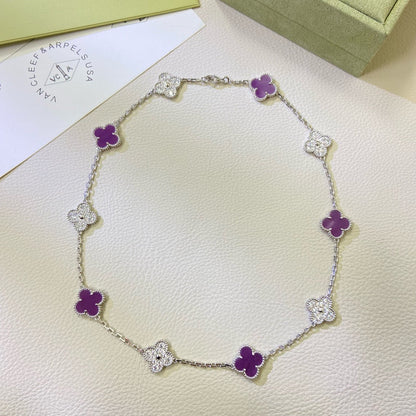 [Opulent Aurora]CLOVER 10 MOTIFS  PURPLE VIOLET DIAMOND NECKLACE
