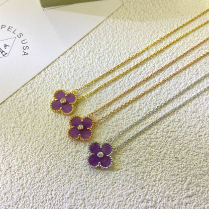 [Opulent Aurora]CLOVER 15MM DIAMOND  PURPLE VIOLET NECKLACE