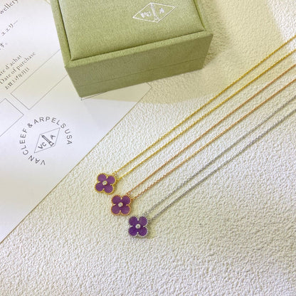 [Opulent Aurora]CLOVER 15MM DIAMOND  PURPLE VIOLET NECKLACE