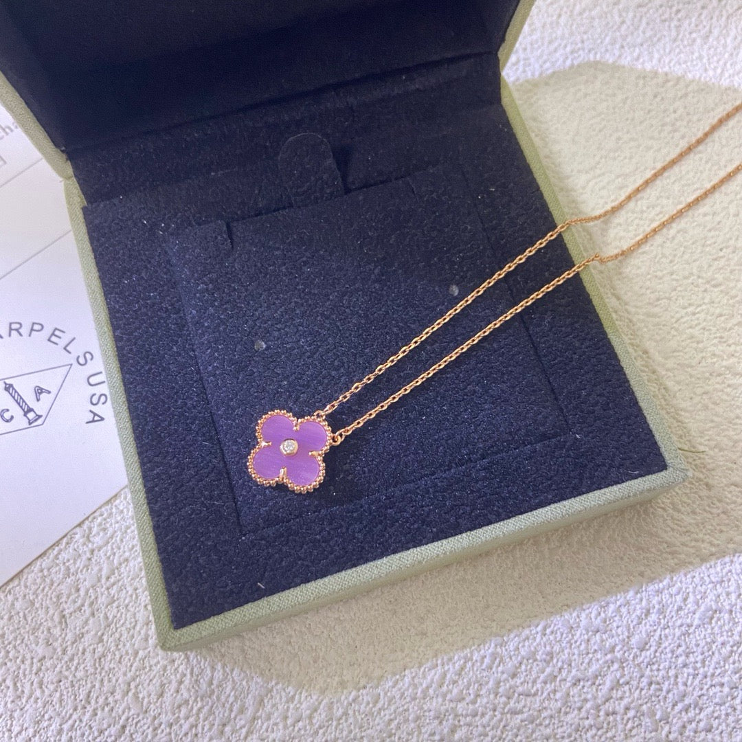 [Opulent Aurora]CLOVER 15MM DIAMOND  PURPLE VIOLET NECKLACE