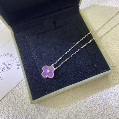 [Opulent Aurora]CLOVER 15MM DIAMOND  PURPLE VIOLET NECKLACE