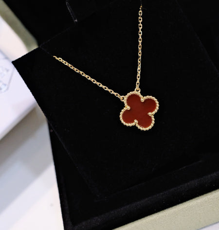 [Amore Jewelry]CLOVER 15MM CARNELIAN SINGLE FLOWER NECKLACE