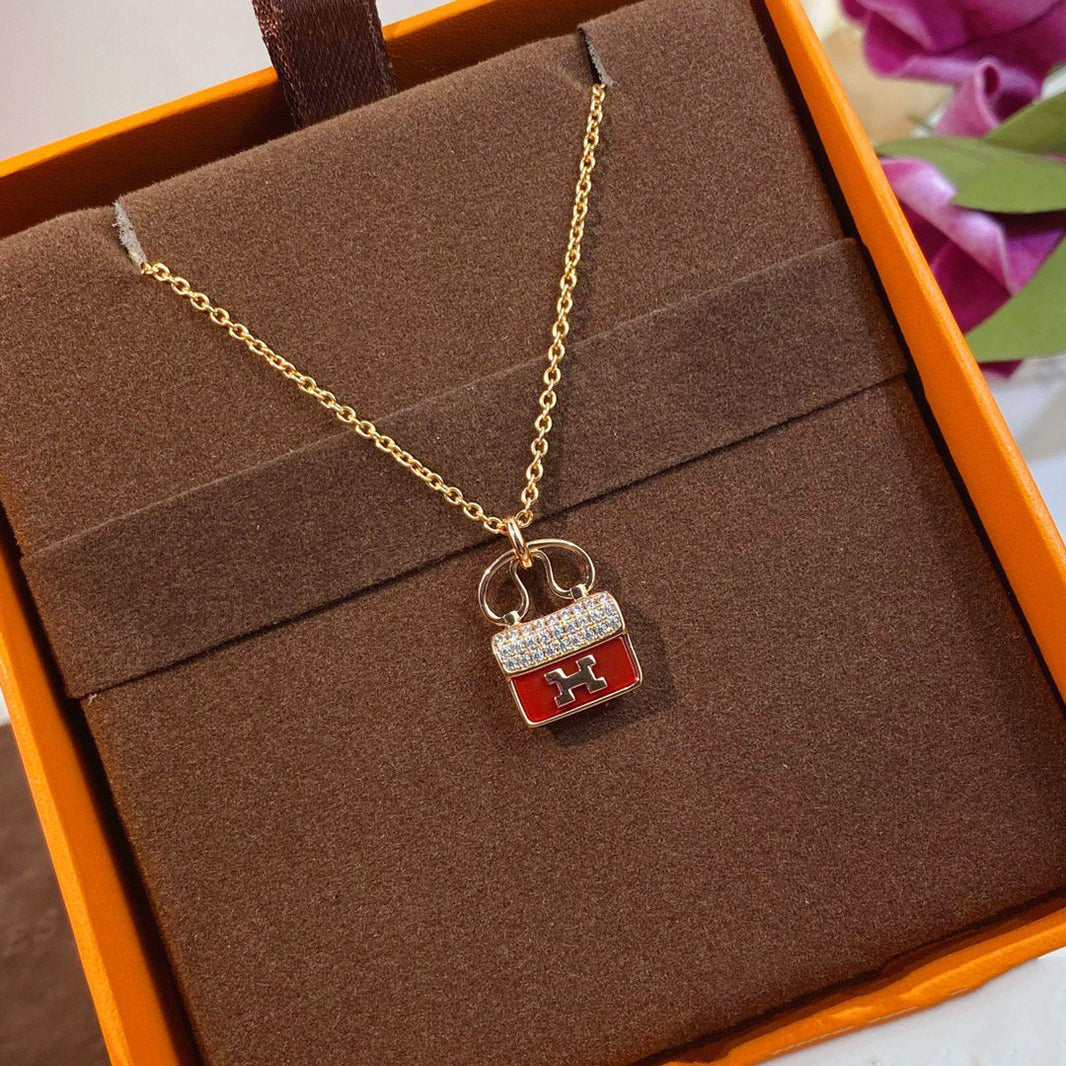 [Amore Jewelry]CONSTANCE RED PEDANT PINK GOLD NECKLACE