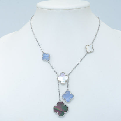 [Opulent Aurora]CLOVER MOP CHALCEDONY NECKLACE SILVER 6 MOTIF