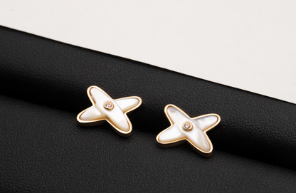 [Opulent Aurora]JEUX DE WHITE MOP PINK GOLD DIAMOND EARRINGS