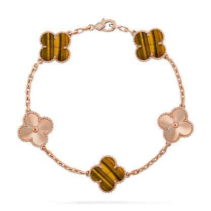 [Amore Jewelry] CLOVER 5 MOTIFS TIGER EYE BRACELET COLLECTION