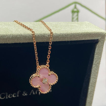 [Amore Jewelry]CLOVER 15MM DIAMOND PINK MOP NECKLACE