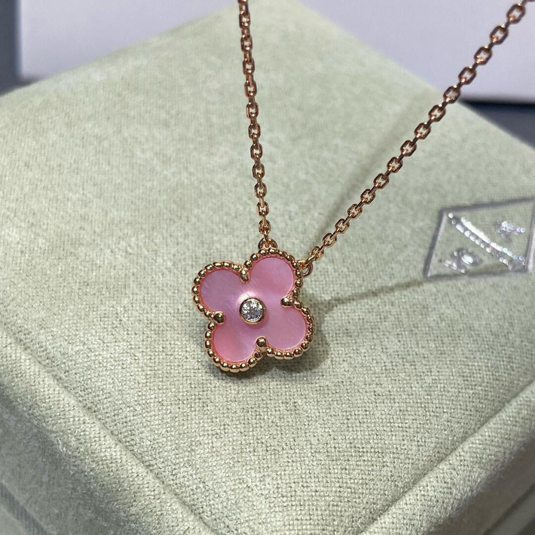 [Amore Jewelry]CLOVER 15MM DIAMOND PINK MOP NECKLACE