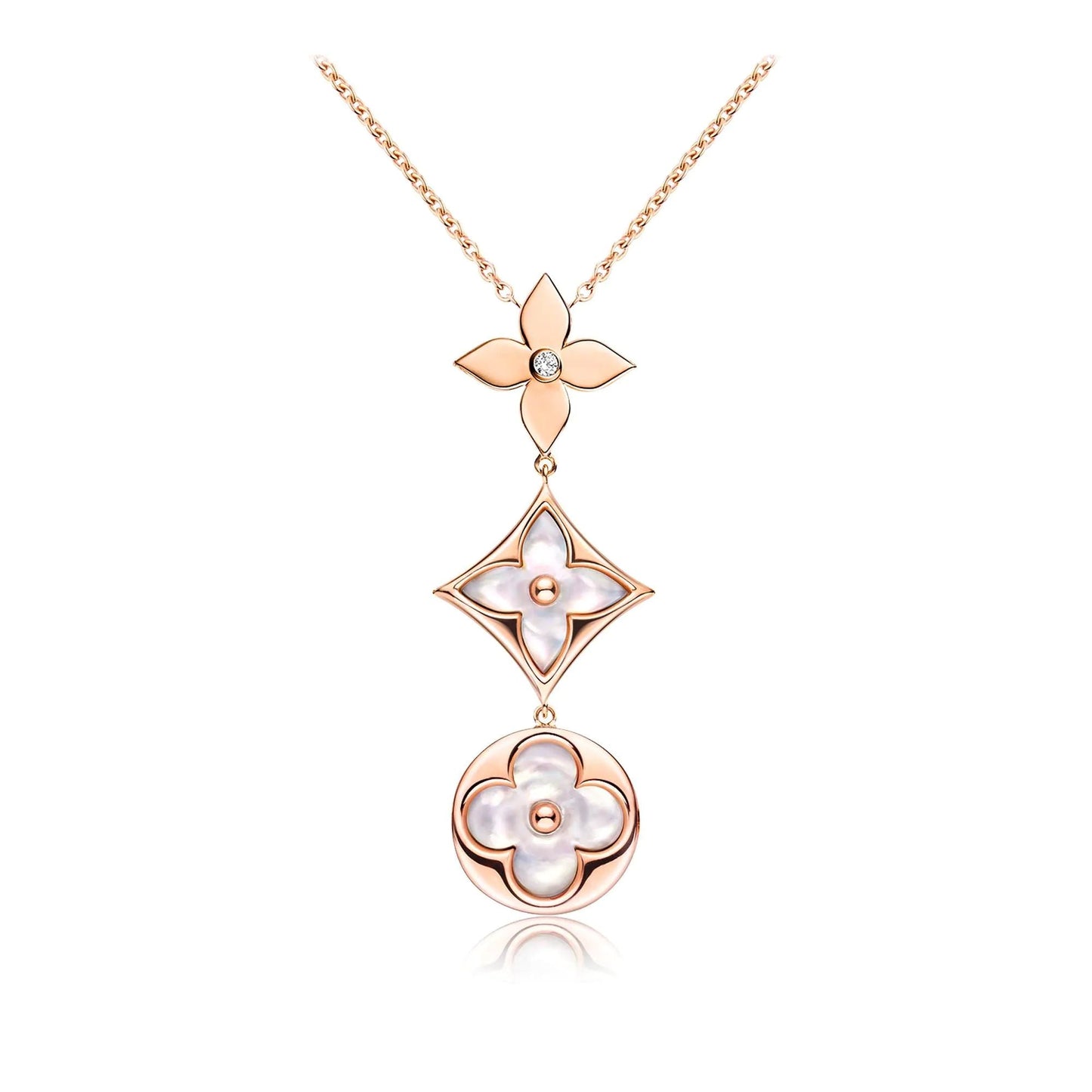 [Opulent Aurora]COLOR BLOSSOM LARIAT NECKLACE PINK GOLD WHITE MOTHER PEARL AND DIAMOND